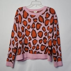 POL Pink and Orange Leopard Print Sweater